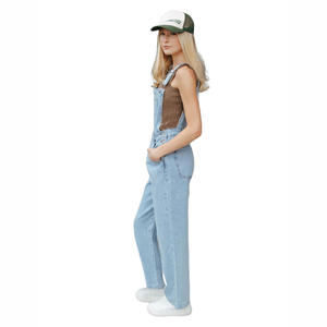 Jumpsuit <span class=keywords><strong>Cargo</strong></span> de Mezclilla Lavada para Mujer, Cómodo y Holgado para Verano, Pantalones de Trabajo de Cintura Alta Transpirables, Longitud Ajustable y Duraderos - Product Image 5