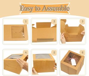 DOYIDE 20 Peças Caixas Quadradas para Bolo de <span class=keywords><strong>8</strong></span> Polegadas em Papelão Ondulado Reciclável com Alça e Janela Marrom, Grau Alimentício - Product Image 5