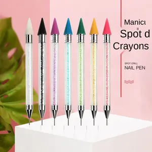 Colorful Multi Color Nail Art Drill Drawing Tools Dual-ended Dotting Pen Double Side Rhinestones Gel Plastic Silicone Brush