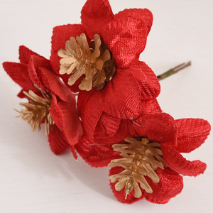 ของตกแต่งคริสต์มาส ช่อดอกไม้ไหมสีแดงทองจำลอง สำหรับทำพวงหรีด DIY ของตกแต่งต้นคริสต์มาส ขายส่ง - Product Image 3
