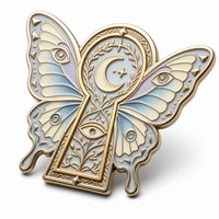 Broche en métal personnalisée en usine, motif papillon trou de serrure, émail dégradé bleu lavande, accessoire de costume