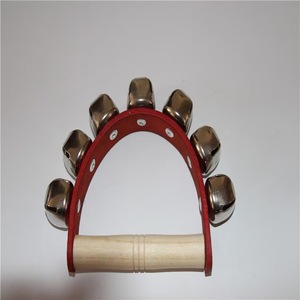 Campanilla de mano con 5 campanas, mango de cuero, madera beige, para niños, juguete educativo musical, instrumento musical - Product Image 4