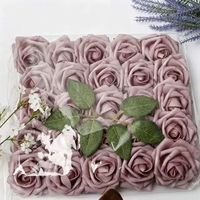 25 tiges de roses artificielles en mousse avec feuilles, style français moderne, aspect séché de luxe léger pour la décoration de mariages et de fêtes DIY