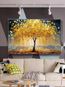 Impression abstraite d'arbre doré, peinture à l'huile sur toile, art mural moderne arbre de vie jaune, affiche arbre porte-bonheur, <span class=keywords><strong>décoration</strong></span> intérieure sans cadre - Product Image 2