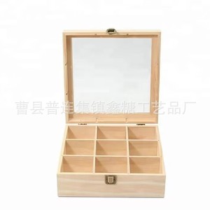 Wooden Flip Top Compartmentalized Storage Box With Transparent Lid For Tea <b>Sugar</b> Jewelry 8.7cm High Rectangle Shape - Product Image 3