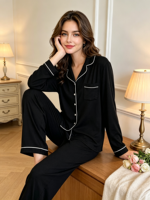 Nouvel ensemble de loungewear de luxe pour femme, confortable et respirant, en modal tricoté uni, avec haut à manches longues et pantalon long, idéal printemps/automne