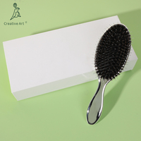 Brosse à cheveux de luxe en poils de sanglier pour démêler les cheveux, avec boîte d'emballage, vente en gros