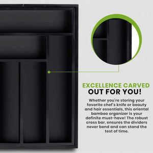 Organisateur de tiroir de cuisine en bambou noir réglable et extensible pour couverts et ustensiles de cuisine - Product Image 5