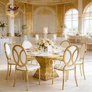 โต๊ะรับประทานอาหารงานแต่งงานดีไซน์ศิลปะสมัยใหม่สแตนเลสสีทอง หน้าโต๊ะ MDF - Product Image 2