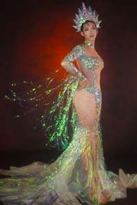 Diseñador Sexy Rhinestone Lentejuelas Fiesta Sirena <span class=keywords><strong>Vestido</strong></span> largo Mujeres <span class=keywords><strong>Drag</strong></span> <span class=keywords><strong>Queen</strong></span> Traje de escenario Nude Crystal Tassel <span class=keywords><strong>Vestido</strong></span> de fiesta de noche - Product Image 4