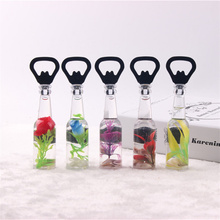 Custom logo Bottle Opener Keychain Novelty Kitchen Gifts Acrylic Crafts Refrigerator Sticker Magnetic Bottle Opener