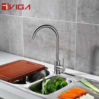 Robinet de cuisine contemporain en acier inoxydable 304, montage sur plan, monocommande, finition brossée, garantie 5 ans, céramique