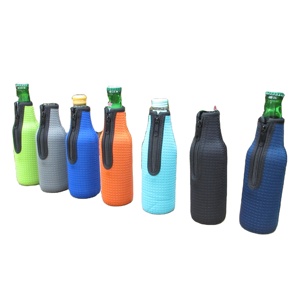 Neoprene Texture 12oz 330ml Wine <b>Bottle</b> Cooler Covers Non-Slip Zipper Insulator Sleeves Waterproof Foldable Portable Cooler Bags - Product Image 3