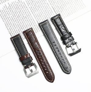 Correa de Reloj de Cuero Vacuno Genuino de 20, 22, 24 y 26 mm, Diseño Retro con Grabado Único y Acabado Encerado, Correa Suave para Relojes Inteligentes - Product Image 3