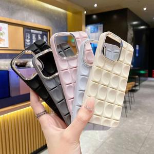 Lens <b>ring</b> raised and recessed textured case electroplated <b>ring</b> for Apple15 checkered pattern phone case 16 shockproof phone case - Product Image 3