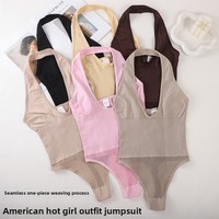 Combinaison Halter Femme Sans Couture en Nylon, Design Sexy au Dos, Body Sculptant la Taille ; Lingerie Gainante Grande Taille Effet Ventre Plat et Rehaussement des Fesses