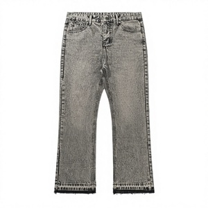 Pantalones Vaqueros Anchos Transpirables de Tiro Medio Retro para Hombre, Color Gris Ahumado, con Borlas, Gris Cemento, Denim Lavado, Patrón Liso, con Botones - Product Image 1