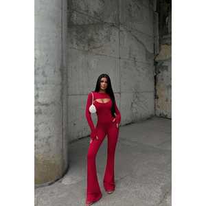 Mono rojo con detalles de ventana para mujer, cuello halter, cintura alta, talla grande, ajuste holgado, estilo fitness, estampado de club, midi, deportivo de verano, XS - Product Image 3