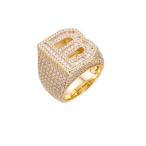 Anillo de letras en inglés de moissanita, anillo de rapero chapado en oro de 18k, Cz - Product Image 1