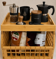 Panier de rangement en bambou avec couvercle, empilable, à ouverture frontale, polyvalent, pour cuisine, garde-manger, ou comme plateau de service
