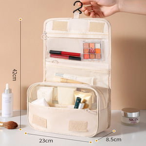 Travel Toiletry Bag Foldable Large Capacity Rectangle Fabric <b>Cosmetic</b> <b>Storage</b> Bag For Women With Hanging Design - Product Image 4