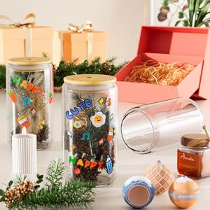 Hot Sale 3oz Pre-Drilled Double Wall High Borosilicate Glass Mini Snowglobe Tumbler with BPA Free Food Safe <b>Bamboo</b> Lid and <b>Straw</b> - Product Image 4