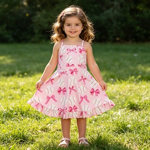 Robe de yoga respirante sans manches à imprimé château rayé rose pour bébé fille GSD3815 RTS, longueur genou, vente en gros - Product Image 3