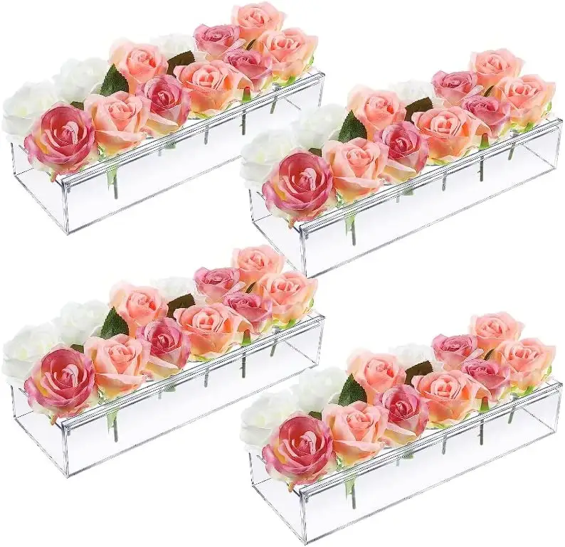 Clear Acrylic Rectangular Flower Vase Floral Centerpiece for Dining Table Clear Modern Flower Box for Home Weddings Decoration