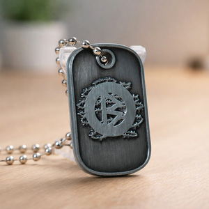 Collar con Placa de Identificación para Perro, de Aleación de Zinc con Acabado Metálico Negro Cepillado, Logotipo 3D en Relieve, Colgante de Moda Personalizado con Cadena de Bolas para Hombre - Product Image 2