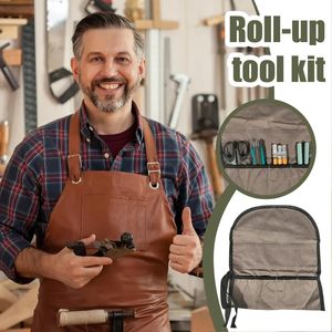 Custom 4 Pocket Canvas <strong>Tool</strong> <strong>Roll</strong> Bag, Waxed <strong>Roll</strong> up <strong>Tool</strong> Pouch Organizer for Wrench Plier Chisel Knife Hamm - Product Image 3
