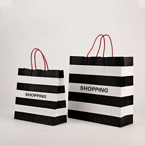 Bolsa de Papel para Compras Negra y Blanca de Alta Calidad con Asa Retorcida, Bolsas de Papel Kraft Económicas con Logotipo Personalizado Impreso, Bolsas de Papel Kraft para Cosméticos - Product Image 1