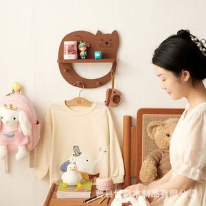 Cat Shaped Wall Mounted <b>Shelf</b> With <b>Hooks</b> For Keys Hats And Coats Entryway Storage Organizer Wooden Two Tier Design - Product Image 3