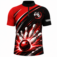 Jersey Bowling Pria V-neck Lengan Pendek Musim Panas Bahan Bernapas dengan Cetak Sport Cepat Kering dan Logo Depan (Custom Sublimasi)