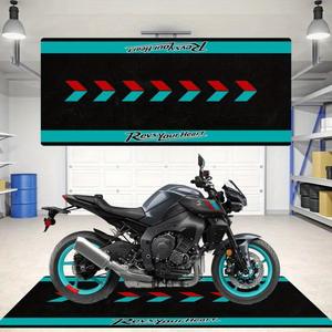 Tapete para Motocicleta Revs Your Heart, Negro, Verde Azulado y Rojo, Patrón Geométrico, Adhesivo, Cuadrado, de Fibra de Poliéster, para Garaje y Hogar - Product Image 1