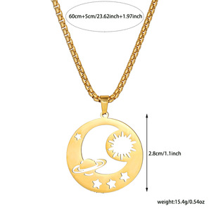 Sun <b>Moon</b> Planet Pendant <b>Necklace</b> Gold Plated Stainless Steel Geometric Design Fashion Jewelry Gift For Women - Product Image 4
