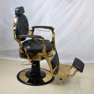 Sillón de Barbería Moderno de Alta Gama con Bomba Hidráulica Reclinable Dorada, Giratorio 360 Grados, para Barbería, con Altura Ajustable - Product Image 6