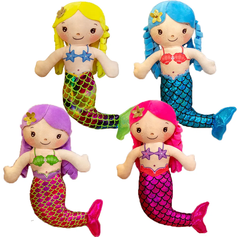 Sıcak satış Mermaid prenses bebek peluş oyuncak Sequins Mermaid kuyruk doldurulmuş oyuncak kızlar için hediye
