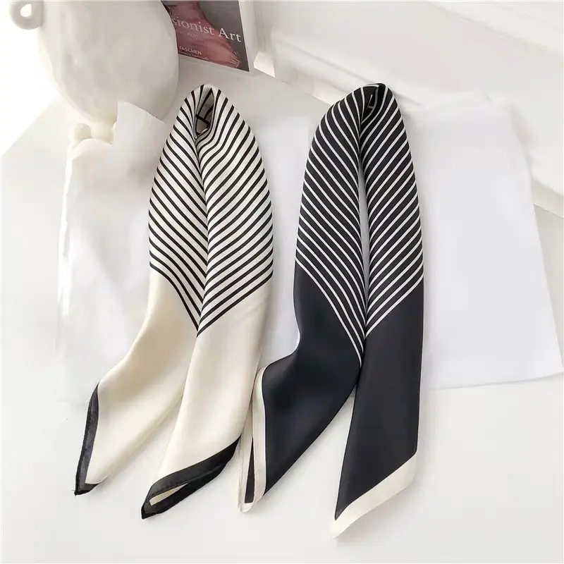 A new style of small fragrance scarf striped square simple Korean black and white professional scarf