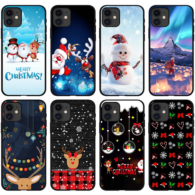 For iPhone 12 13 14 TPU Deer Multi Pattern Christmas Phone Case