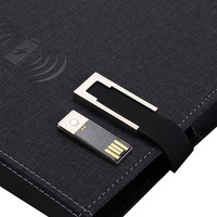 Carnet Multifonctionnel A5 en Cuir PU avec Recharge sans Fil, Agenda Rechargeable, et Banque d'Énergie, Logo Lumineux Personnalisable