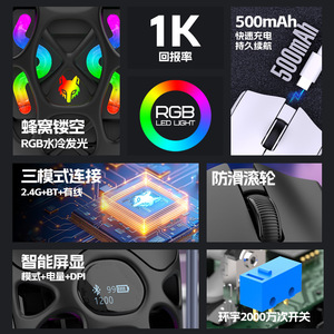 Ratón inalámbrico para juegos H16 Tri Mode, 2,4G, óptico con cable, 7 botones, ligero, para ordenador portátil, oficina y escritorio - Product Image 2