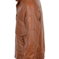 Veste en cuir véritable pour homme, col montant, fermeture éclair, style motard, vêtement d'extérieur décontracté pour l'automne, couleur marron