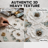 Peinture à l'huile de fleurs de pivoine blanche texturée Peinture murale florale peinte à la main avec des accents de menthe Décoration pour un intérieur élégant