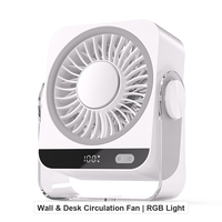 Ventilateur de bureau portable MoonlitGlow en gros, ODM, avec anneau lumineux d'ambiance, cinq vitesses, rechargeable, pour chambre, bureau, voyage