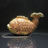 Pochette de soirée en forme de poisson rouge pour femme, ornée de strass, sacs à main en métal diamanté, pochettes de mariage et de fête, minaudières et sacs à main
