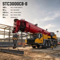 Grue tout-terrain d'occasion de 300 tonnes avec châssis robuste et commande hydraulique avancée pour les travaux d'énergie éolienne