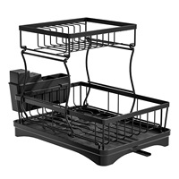 Organisateur de cuisine et égouttoir à vaisselle double couche en métal avec support pour couverts et plateau amovible