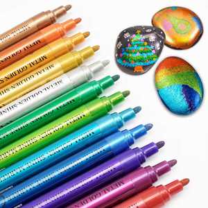 Marcadores Metálicos con Punta de 3.0 mm, 12 Colores, con Acabado Dorado, para Pintura DIY - Product Image 1