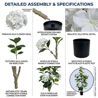 Vente en gros d'usine de fleurs d'hortensia artificielles réalistes, fleurs artificielles de type bonsaï pour la décoration de la maison et du jardin