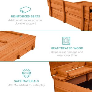Children Wooden Sandbox for 2 to 4 Years Old Kids Outdoor Sandpits with Double Seats Bottom <b>Liner</b> - Product Image 3